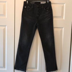AG Isabelle Button-Up High-Rise Jeans Dark Gray